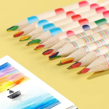 10 шт. Креативных канцелярских принадлежностей, Четырехцветный карандаш, Радужные цветные карандаши, Четырехцветный однотонный карандаш для рисования, Офисные школьные принадлежности