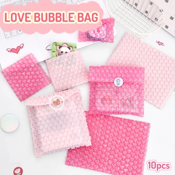10ШТ розовых утолщенных мешков с пузырьками в виде сердечек для девочек, упаковочная сумка для канцелярских принадлежностей, Противоударный конверт, почтовые сумки для курьерской доставки