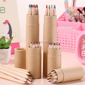 12 шт. цветных карандашей упакованы в милый мультяшный футляр для карандашей с цветным рисунком apices colores