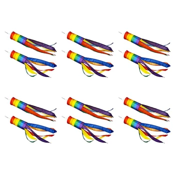 12 штук ветрозащитных красочных подвесных украшений Windsock для подвешивания на открытом воздухе