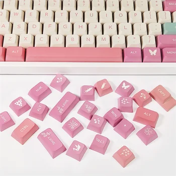 133 Клавиши/Набор Уютных Механических Клавишных Колпачков PBT Keyboard Keycaps XDA Height Gaming Keycap English Pink Cute Key Caps Для Переключателей Cherry MX