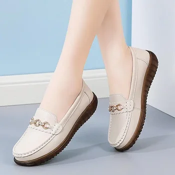 2023 Весенне-осенняя обувь, обувь для девочек, Корейская кожаная белая женская обувь без застежки, повседневные кроссовки на плоской подошве