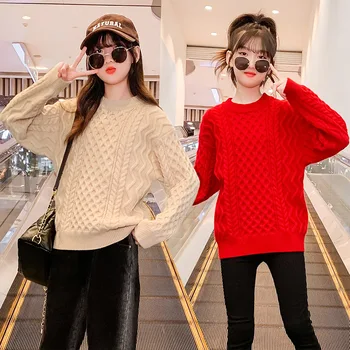 2023 Корейская весна-осень, укороченные пуловеры для девочек, свитера, вязаный свитер для девочек младшего возраста, вязаный свитер для девочек младшего возраста