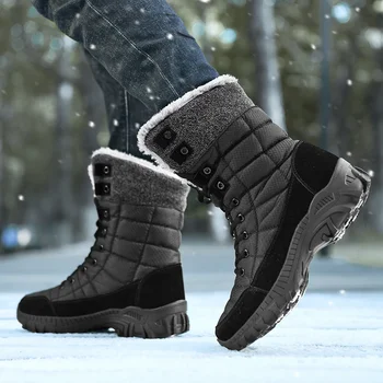 2023 Новая обувь для мужчин; Мужские ботинки на шнуровке; зимние однотонные плюшевые теплые удобные повседневные зимние ботинки на платформе с круглым носком до колена;