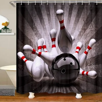 3D шар для боулинга Занавеска для душа Спортивная тема Занавеска для душа в ванной комнате Спортивная занавеска для душа для соревнований спортсменов Декоративная занавеска для игры в мяч