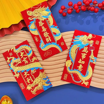 6шт 2024 Весенний Фестиваль Красные Конверты Год Дракона Денежные Конверты На Удачу Карманный Китайский Новогодний Декор
