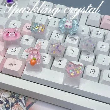 MiFuny Cute Rabbit Keycaps Crystal Оригинальные Колпачки Для Клавиатуры Artisan Мультяшные Розовые Колпачки для Ключей Artisan для Подарков на Механической Клавиатуре