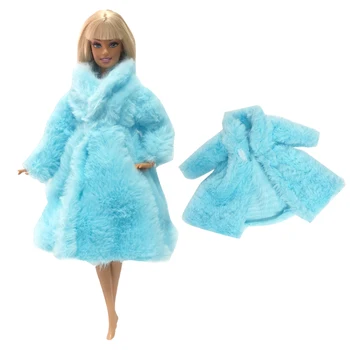NK 1 x Синее мягкое меховое пальто с длинным рукавом, топы, платье, зимняя теплая повседневная одежда, аксессуары, одежда для куклы Барби, детская игрушка