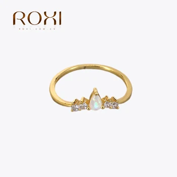ROXI Элегантные кристаллы опала Золотые кольца V-образной формы для женщин, ювелирные изделия из стерлингового серебра 925 пробы, Карьерное кольцо на палец, Обручальное кольцо Anillos