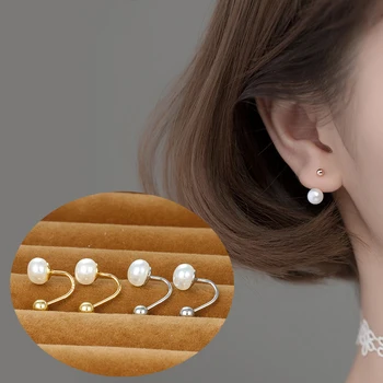 S925 Серебряные игольчатые жемчужные маленькие серьги-гвоздики Huggie Hoops Arc Screw Bead Earring для женщин и девочек, изысканные ювелирные изделия