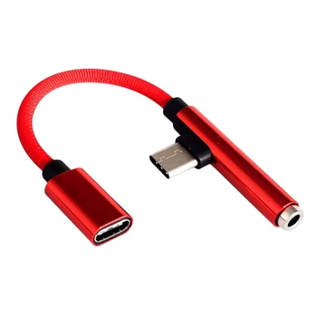 USB C Type C до 3,5 мм AUX Адаптер для наушников Кабель для зарядки - Красный