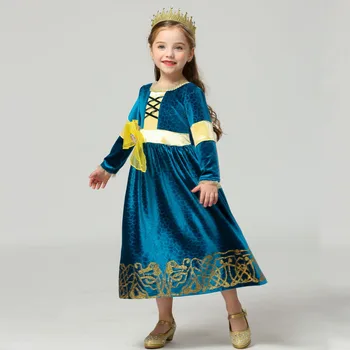 Велетовое зеленое платье принцессы с длинными рукавами и цветочным узором И большим бантом для девочек, детские платья robe fille для девочек, костюм принцессы для косплея