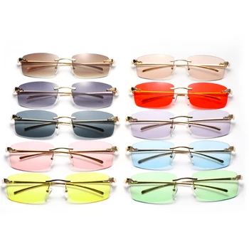 Винтажные уникальные прямоугольные солнцезащитные очки без оправы Cheetah, женские, мужские, ярких цветов, очки с прозрачными линзами, брендовые дизайнерские солнцезащитные очки