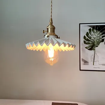 Винтажный подвесной светильник В японском стиле, белая керамическая лампа для спальни, столовой, гостиной, кухонного стола, подвесной светильник