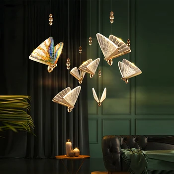 Внутренние Светодиодные Подвесные Светильники Butterfly с Радиоуправлением для Прикроватной Тумбочки Спальни Внутренняя Люстра Подвесные Светильники для Столовой Кухни Дома