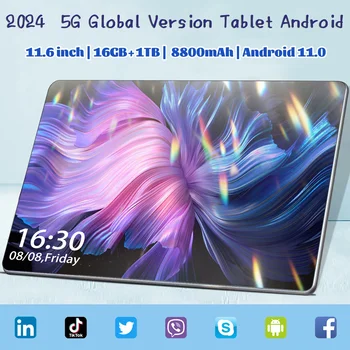 Глобальная версия 5G 2024 11,6-дюймовый планшет Android 16 ГБ оперативной памяти 1 ТБ ПЗУ 8800 мАч MTK6797 Android 11,0 Wifi Сеть с двумя SIM-картами