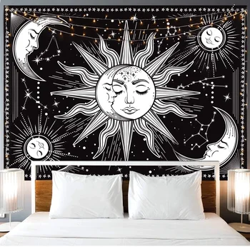 Гобелен Черно-белый эстетичный гобелен, висящий на стене Лунный гобелен в качестве настенного рисунка Подходит для спальни Гостиной