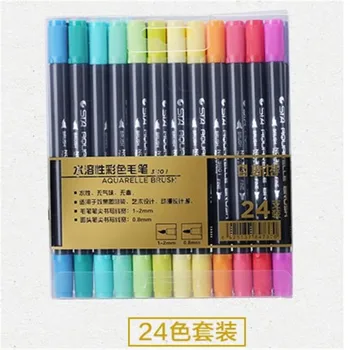 Двухголовочная ручка-раскраска, Набор из 24 цветов, Гибкая кисть-маркер, Акварельная ручка, Принадлежности для рисования жидкими чернилами