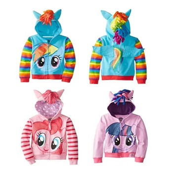 Детское Мультяшное 3D Пальто 18 М-8 ЛЕТ, Детское пальто с принтом, Толстовка с капюшоном Rainbow Pony Для девочек