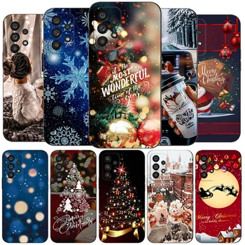 Для Samsung Galaxy A53 A33 A73 чехол 5G Задняя крышка телефона бампер Силиконовый Черный Tpu Рождество зима снег