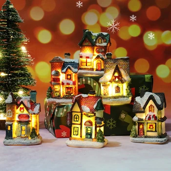 Домик из смолы Отлично подходит для рождественского декора Миниатюрный ландшафтный орнамент ручной работы Подарочный орнамент из смолы