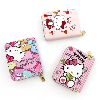 Женская сумочка Hello Kitty, милая девушка, студентка, гидроизоляция из искусственной кожи, короткий кошелек для хранения мелочи с тиснением Sanrio, Периферийный подарок