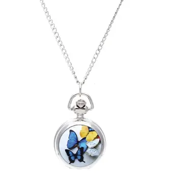 Женский кулон-медальон, кварцевые карманные часы, ожерелье-цепочка с винтажной бабочкой