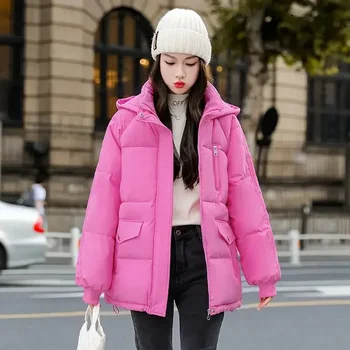 Зимняя куртка 2024 года, женское свободное и теплое хлопчатобумажное пальто, утепленная верхняя одежда, универсальная короткая женская одежда
