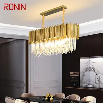 Золотая люстра RONIN, Хрустальный прямоугольный подвесной светильник, Постмодернистский светодиодный светильник для дома, гостиной, столовой