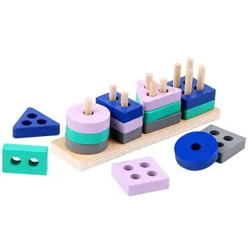 Игрушка Монтессори, деревянные строительные блоки, развивающие игрушки для раннего обучения, подходящие по цвету и форме Детские игрушки-головоломки для детей, мальчиков и девочек