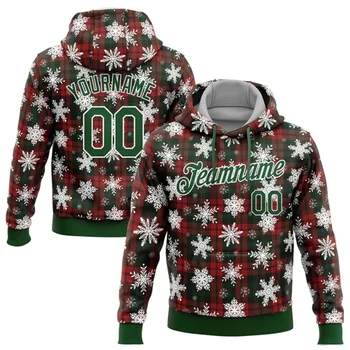 Изготовленный на заказ красно-зелено-белый 3D рождественский плед и снежный спортивный пуловер, толстовка с капюшоном, Рождественский подарок на заказ