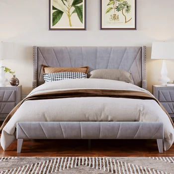Каркас современной кровати с бархатной обивкой размера 