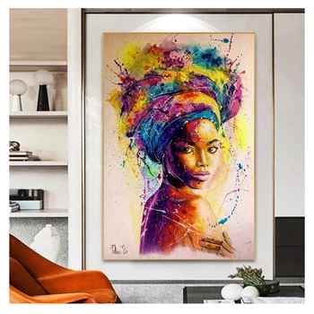 Картина на Стене Плакаты и Принты Черная Девушка Абстрактная Настенная Художественная Картина для Гостиной Африканская Женщина Граффити Арт Холст