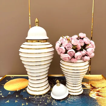 Керамический горшок для имбиря с гальваническим покрытием из золота в европейском стиле, роскошные поделки, ваза для цветочных композиций, современные украшения для дома
