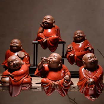 Китайский стиль красный Дзен керамическая статуя смеющегося Будды Традиционное произведение искусства ручной работы Прекрасный дом гостиная, кабинет, украшения