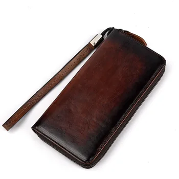 Кожаный винтажный длинный кошелек для мужчин и женщин, кожаный кошелек на молнии, деловой мужской повседневный кошелек, сумка из натуральной кожи