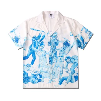 Летняя Новая мужская белая рубашка с винтажным принтом Модные Гавайские пляжные рубашки Harajuku с коротким рукавом Для мужчин Camisa Social Masculina