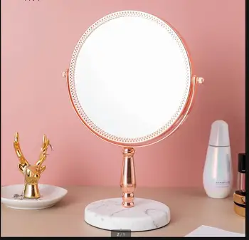 Металлическое зеркало для макияжа из смолы, Двустороннее зеркало, Декоративные Зеркала, Аксессуары для украшения дома, Зеркала для туалетного столика с вращением на 360 градусов