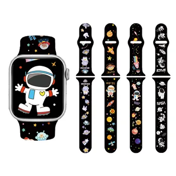 Модный Авиационный Ремешок для Часов с Астронавтом для Apple Watch iWatch 6 SE 5 4 3 38 мм 40 Мм 42 ММ 44 ММ Детский Резиновый Ремешок с героями Мультфильмов