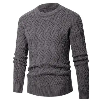 Мужской Осенний Однотонный Повседневный свитер, Утолщенный Свободный Свитер с круглым вырезом, Пуловеры