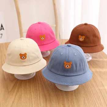 Мультяшная кепка-ведро для маленьких девочек и мальчиков, весенне-летняя кепка от солнца для малышей, однотонные детские рыбацкие шляпы с медведем от 1 до 3 лет