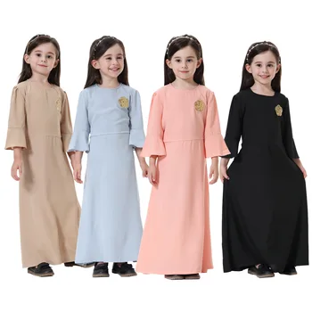 Мусульманское платье для девочек, простое платье с длинным рукавом, свободное платье Макси для девочек, мусульманское платье больших размеров, платье-халат Абая, платье принцессы
