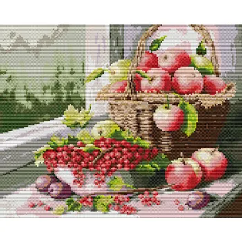 Наборы для вышивания крестиком, 14-каратная ткань с принтом, наборы для вышивания, Простые узоры для яблок и вишен