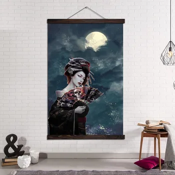 Настенный Художественный Плакат Домашнего Декора Холст Живопись Современное Украшение Картины Ретро Японская Гейша в Звездную Ночь