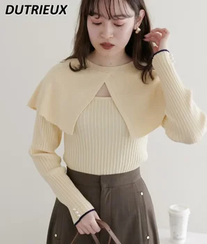 Нежный мягкий свитер в японском стиле с длинным рукавом, комплект из двух предметов, модный пуловер, свитер, Модный повседневный вязаный пуловер для женщин