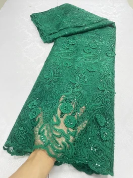 Нигерийские Блестки Кружевные Ткани Вышивка Тюль Для Женщин Вечерние Платья 5 Ярдов Зеленая Африканская Сетка Хлопчатобумажная Ткань Материал