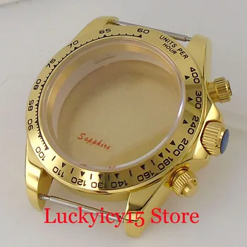 Новая версия из нержавеющей стали, золотой корпус, 39 мм, кварцевые часы с механизмом VK63 VK64, мужские часы с сапфировым стеклом