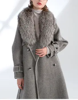 Новые женские шерстяные пальто из натурального меха 2023 года с двойной отделкой, модные женские кашемировые пальто, женские плюшевые зимние шерстяные пальто, верхняя одежда