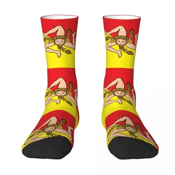 Носки контрастного цвета с флагом Сицилии, эластичные носки с юмористическим рисунком, чулки из регионов Италии высшего качества