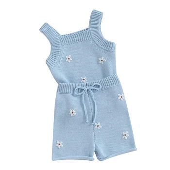 Одежда Для новорожденных девочек, летняя майка без рукавов, шорты с эластичной резинкой на талии, комплект из 2 предметов для младенцев